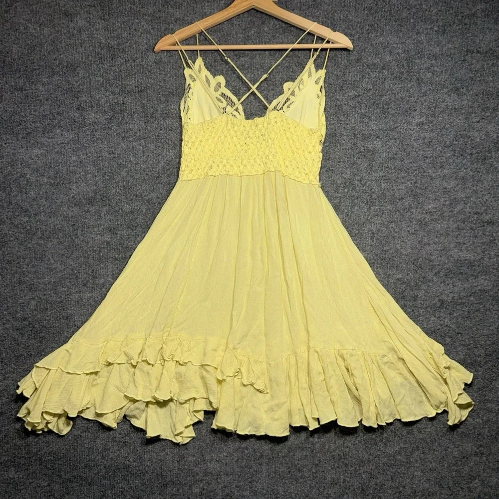 Free People FP One Adella Slip Mini Dress Daffodil Color Size VG(xs)